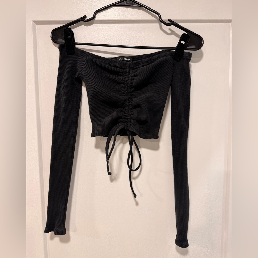 Fashion Nova Black Off-Shoulder Crop Top Long Sleeve